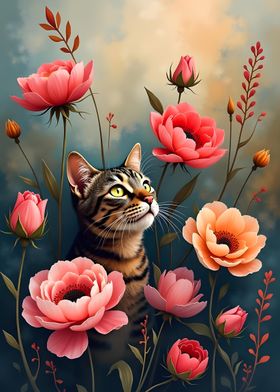 Cat and flowers