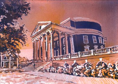 Watercolor painting University of Virginia UVA Rotunda college dorm decor colorful wall art handmade item