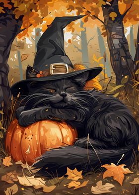 Autumn Cat sleeping on a pumpkin