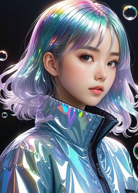 Anime Girl with Holographic Jacket