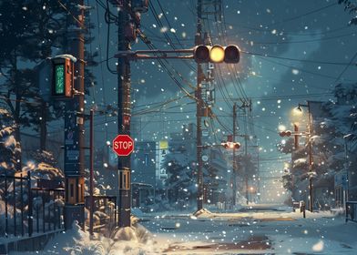 Snowy Night Street