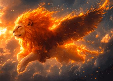 Fiery Lion with Wings