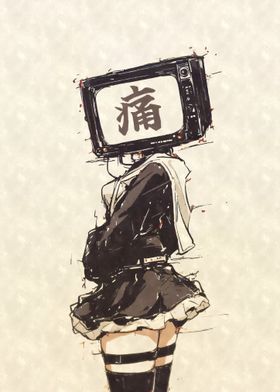 TV Head Anime Girl Sketch