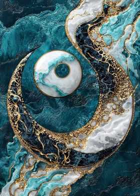 Abstract Teal and Gold Art