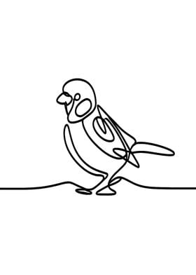 One Line Sparrow Bird Drawing