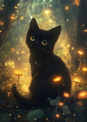 Black Cat in Enchanted Forest