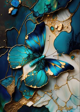 Golden Teal Butterfly Dream