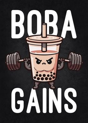 Boba Gains Bubble Tea Cute Funny Gym Workout Motivational