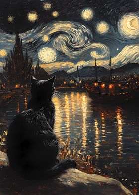 Starry Night And The Cat