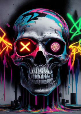 Neon Cyberpunk Skull Art