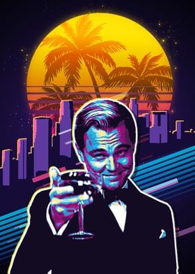 Leonardo DiCaprio cheers meme 80s Retro Art