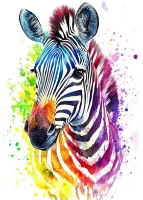 Rainbow Zebra Watercolor