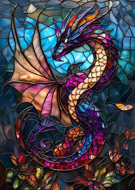 Vibrant Majestic Stained Glass Dragon