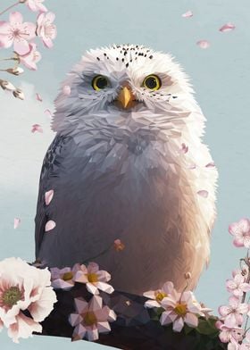 Snowy Owl with Cherry Blossoms