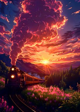 Train Sunset Landscape