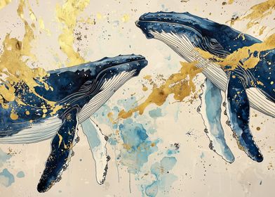 Golden Whale Watercolor