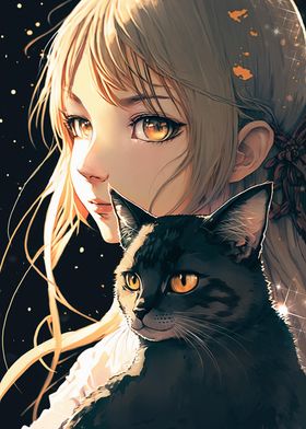 Anime Girl with Cat