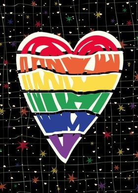 Rainbow LGBTQ PRide Flag Colors Heart on Black