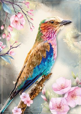 Lilac-breasted roller with Blossoms