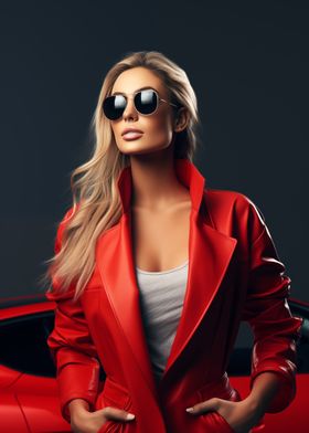 Stylish woman in red leather jacket