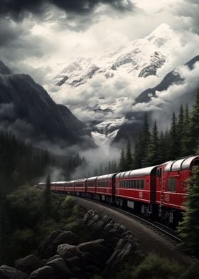 Train Through Mountains Nature