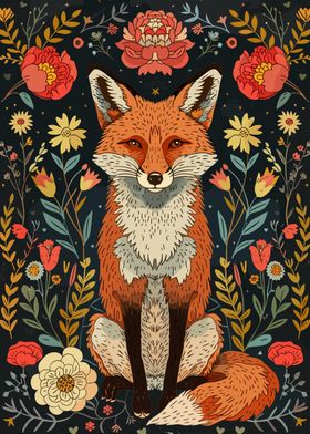 Fox in Floral Garden