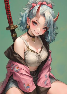 Anime Girl with Horns and Katana