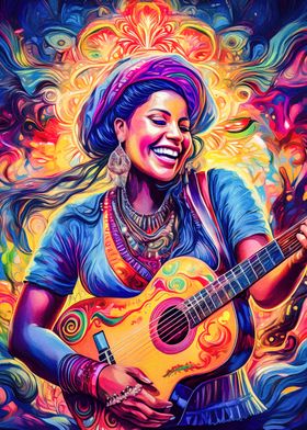 Woman Playing Guitar psychedelic