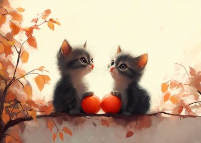 Two Kittens with Oranges