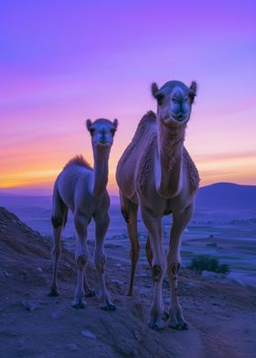 Camel Family at Sunset