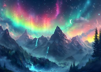 Aurora Borealis Mountain Landscape