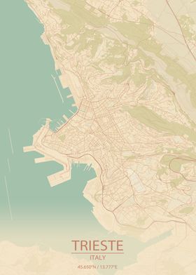 Trieste Italy Vintage Style City Map