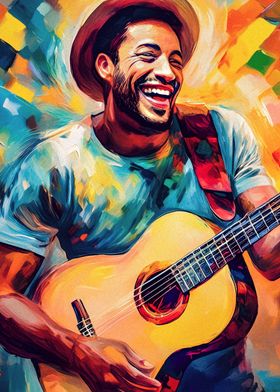 Smiling Guitarist painting