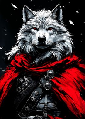 White Wolf with Red Cape