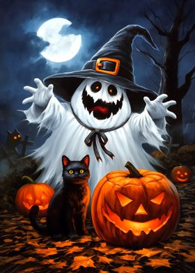 Halloween Ghost with Jack-o'-Lantern