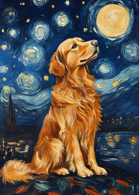 Golden Retriever Starry Night