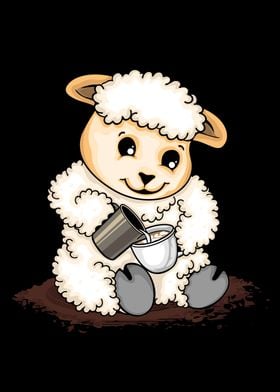 Cute Sheep Pouring Latte Art Coffee Lover Barista