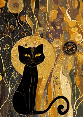 Black Cat in Golden Watching