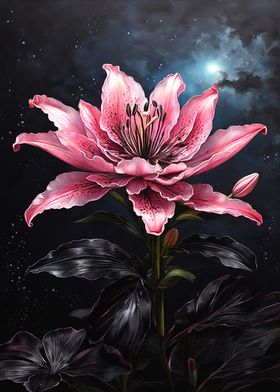 Pink Lily in Night Sky