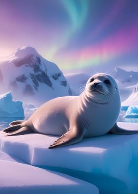 Serene Seal in Arctic Wonderland Under the Northern Lights