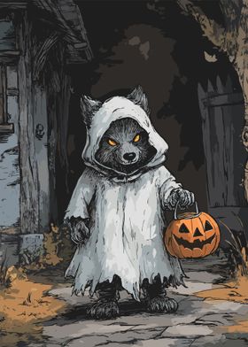 Wolf in Ghost Costume