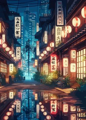 Japanese downtown at night