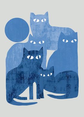 Blue Cat Silhouettes