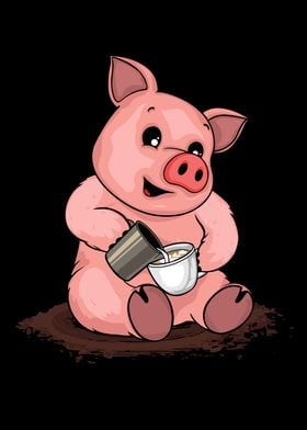 Cute Pig Pouring Latte Art Coffee Lover Barista