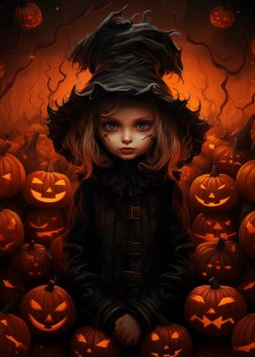 Halloween Witch with Pumpkins