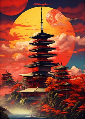 Japanese Pagoda Sunset