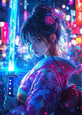 Cyberpunk Samurai Girl Japan