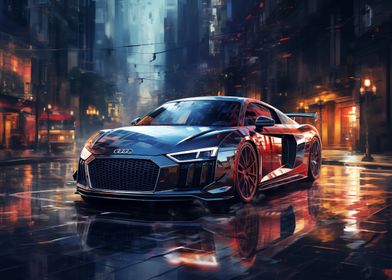 Audi R8 in the night city