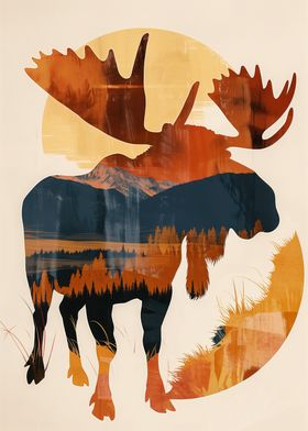 Moose Silhouette with Forest