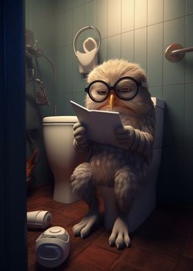 Owl Reading on Toilet